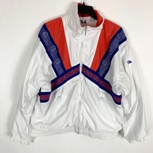 Vintage Fila Windbreaker Bomber Jacket Woman's 8 White Red Blue Stripes 90's